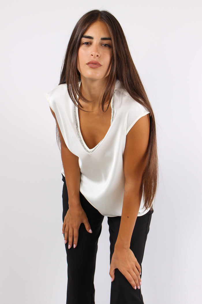 Inquam Top Scavo V Strass Ivory-4