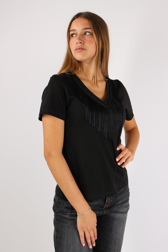 T-shirt V Frange Nero-8