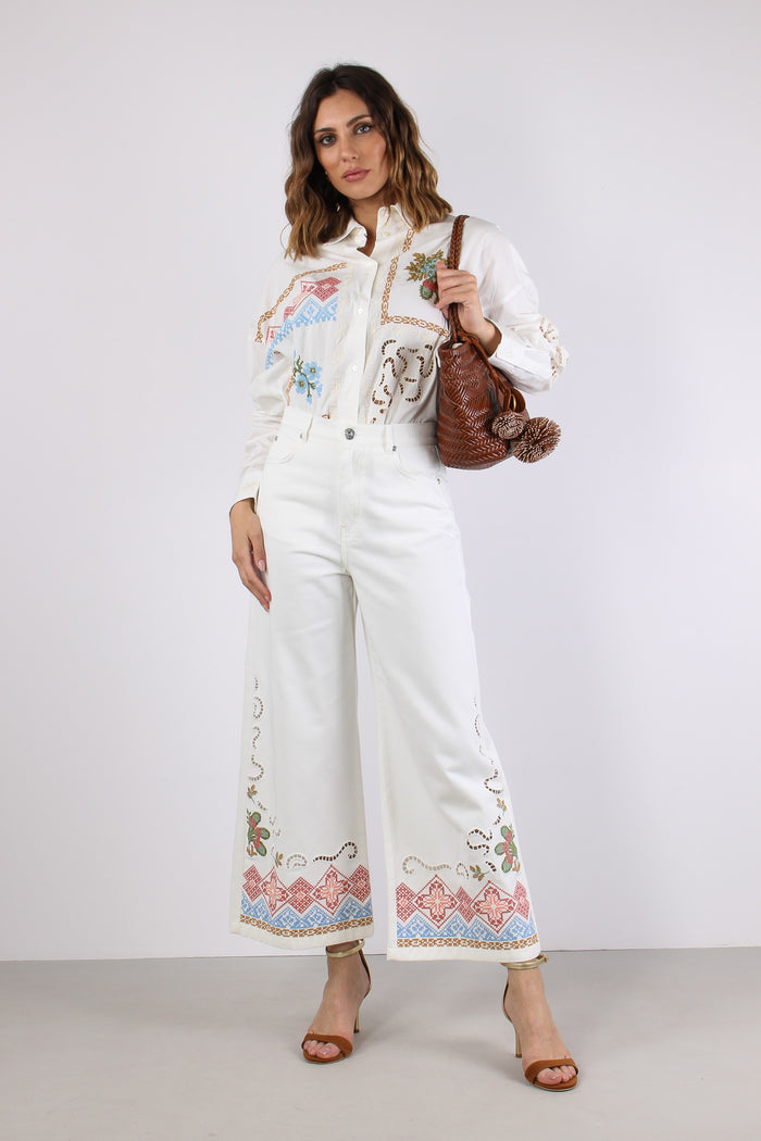 Adunco Pantalone Fondo Ricami Off White-5