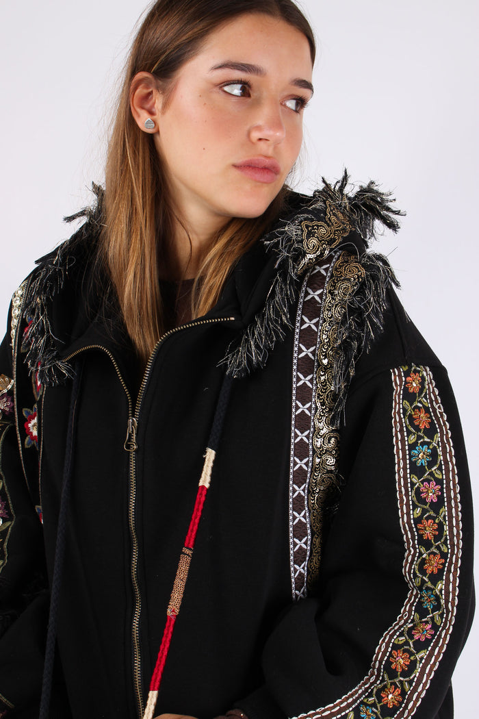 Felpa Zip Passamanneria Intern Nero-5