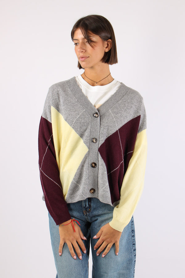 Cardigan 100% Lana Rombi Grigio/bordeaux/olio-2
