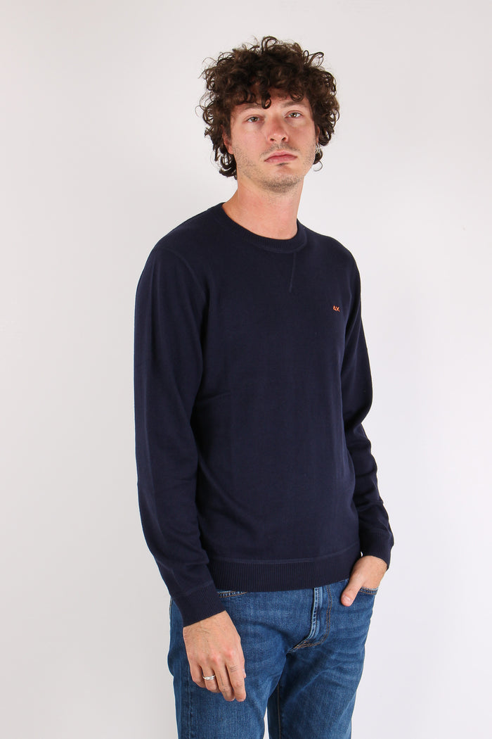 Maglia Girocollo Effetto Felpa Navy Blue-5