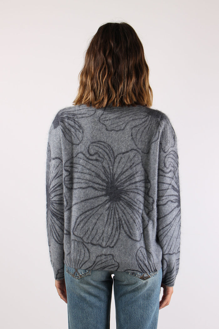 Maglia Collo Alto Floreale Grigio/blu-5