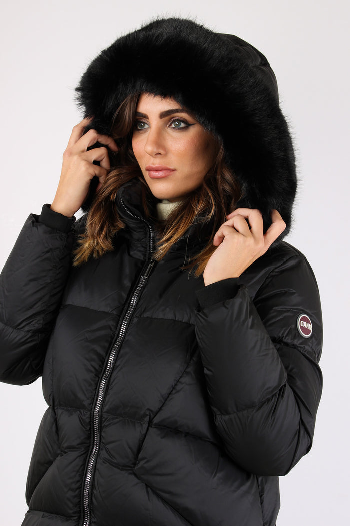 Piumino Lungo Ecopelliccia Nero-7