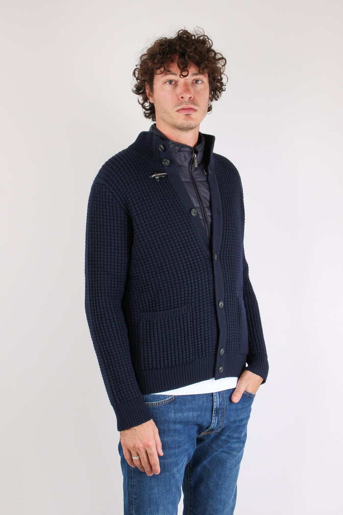 Cardigan Punto Nocciola Gancio Blu Navy-7