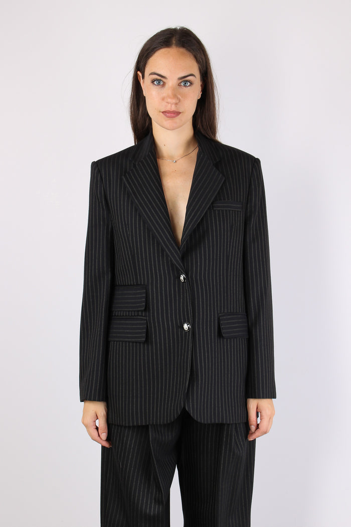 Giacca Over Gessata Nero/beige-3