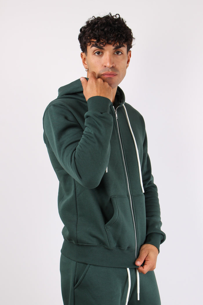 Felpa Full Zip Cappuccio Logo Verde Bosco-2