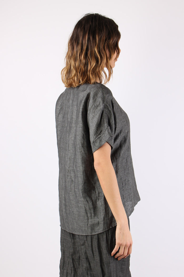 Blusa Scollo V Bottoni Grigio-6