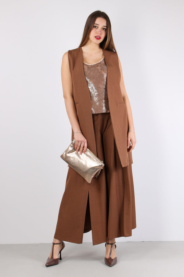 Gilet Lungo Martingala Dietro Caffe