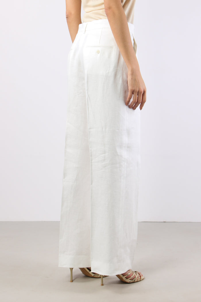 Malizia Pantalone Dritto Lino Off White-5