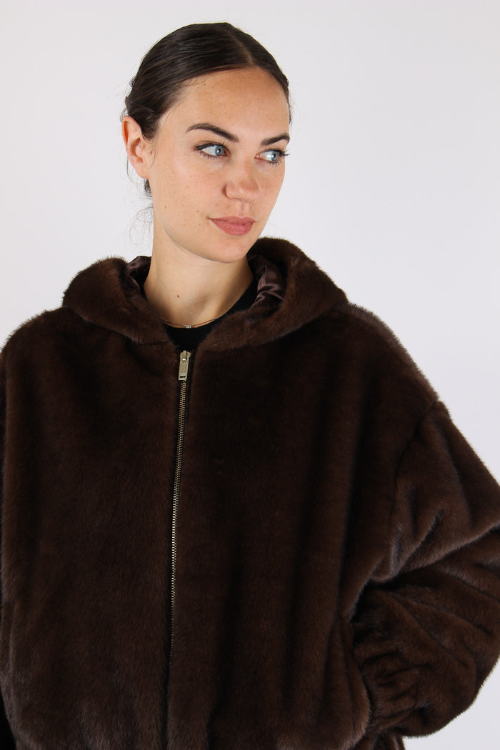Pelliccia Cappuccio Zip Moro-7