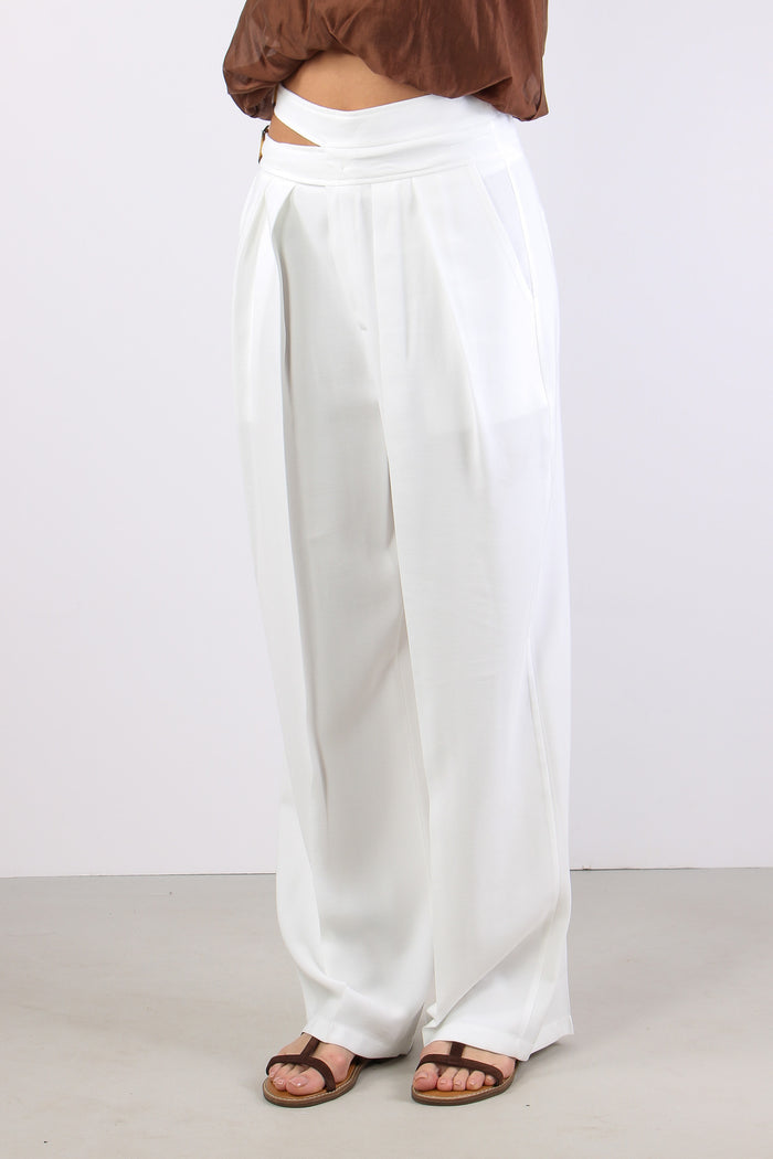Pantalone Cut Out Fibbia Bianco-7