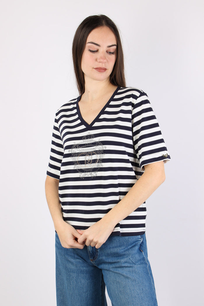 T-shirt Riga Scollo V White/blue-2