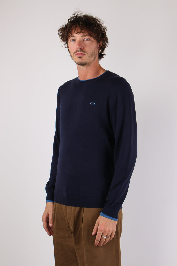 Maglia Girocollo Profilo Contrasto Navy Blue-4