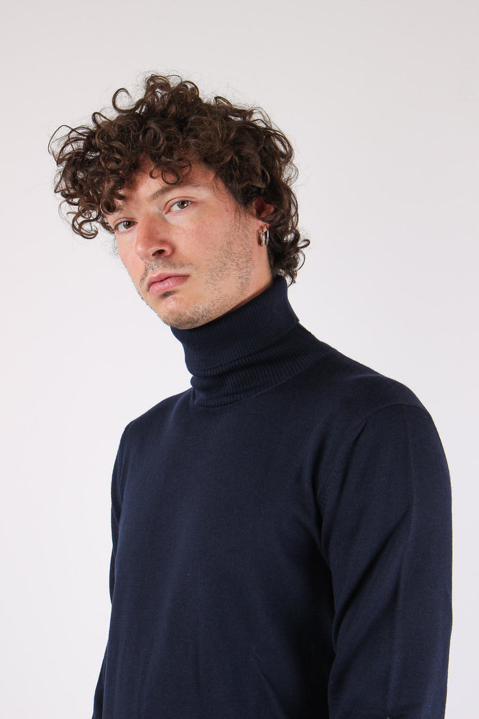 Collo Alto 100% Lana Blu Navy-7