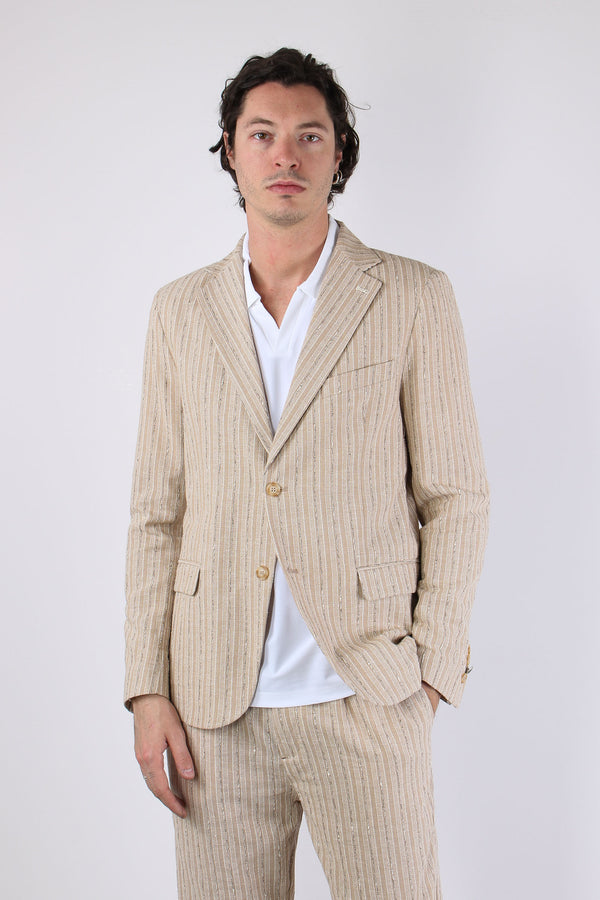 Giacca Riga Jacquard Beige-2