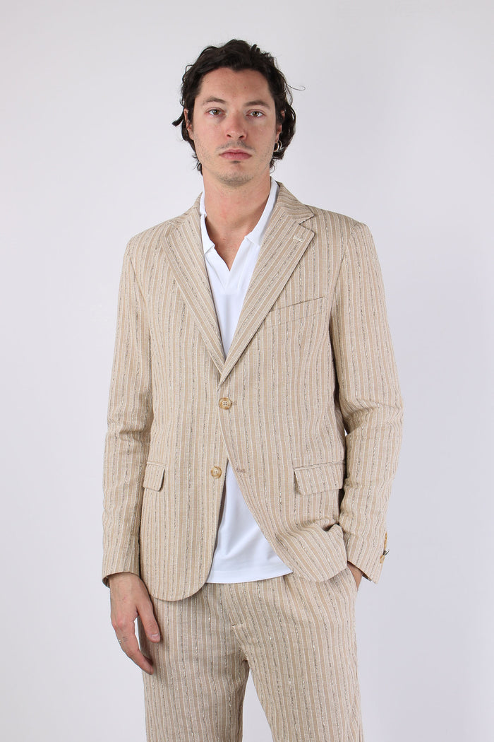 Giacca Riga Jacquard Beige-2