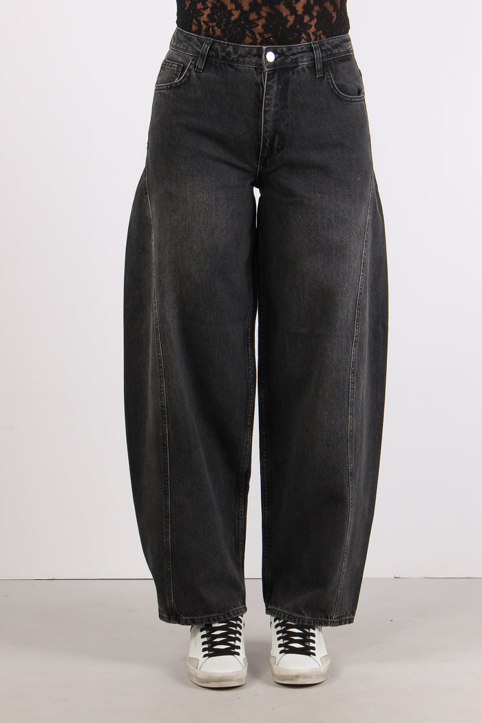 Denim Wide Leg Martingala Dietro Nero Lavato-2