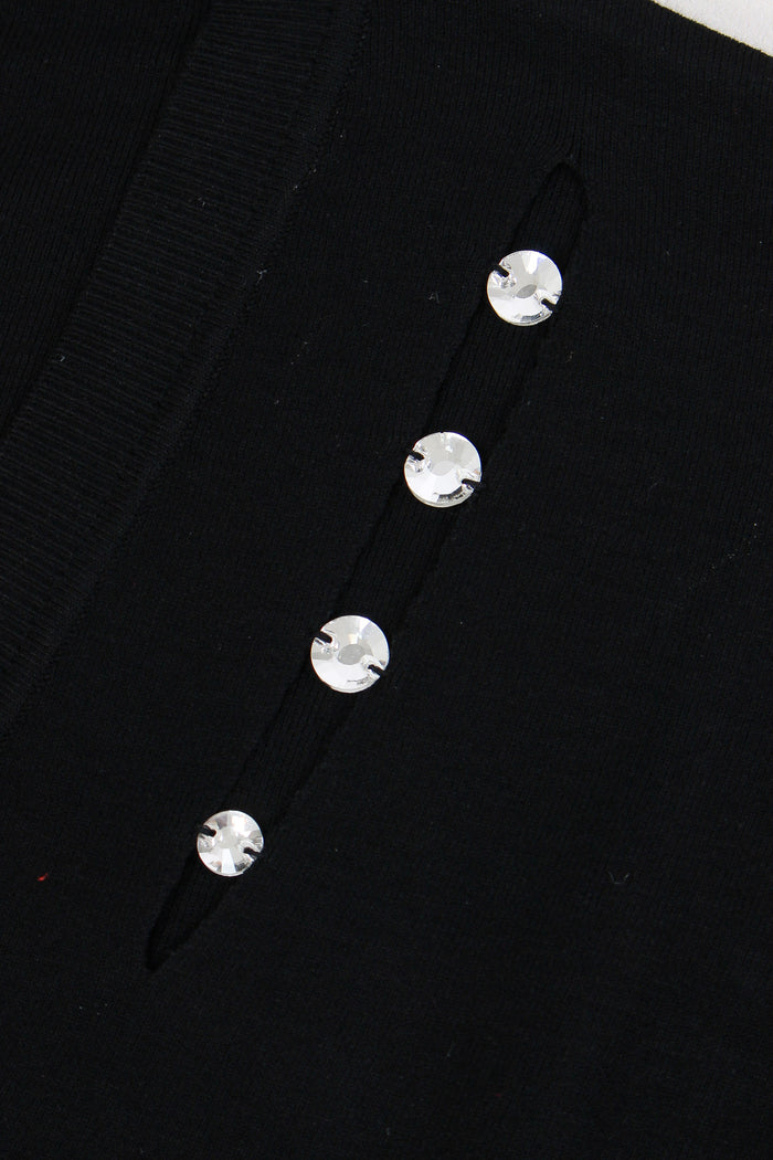 Maglia Scavo V Inserto Strass Nero-10