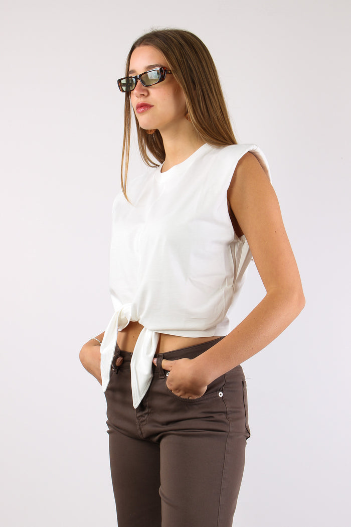 T-shirt Nodo Spalline Bianco-3