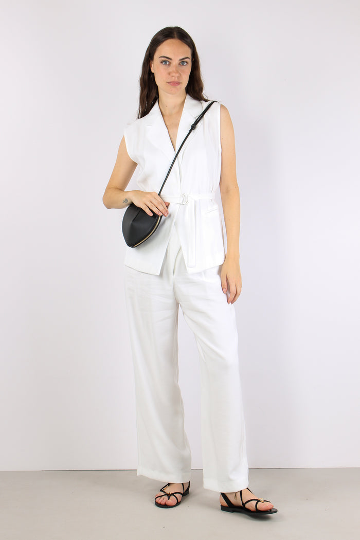 Gilet Cinturato Misto Viscosa Bianco-2