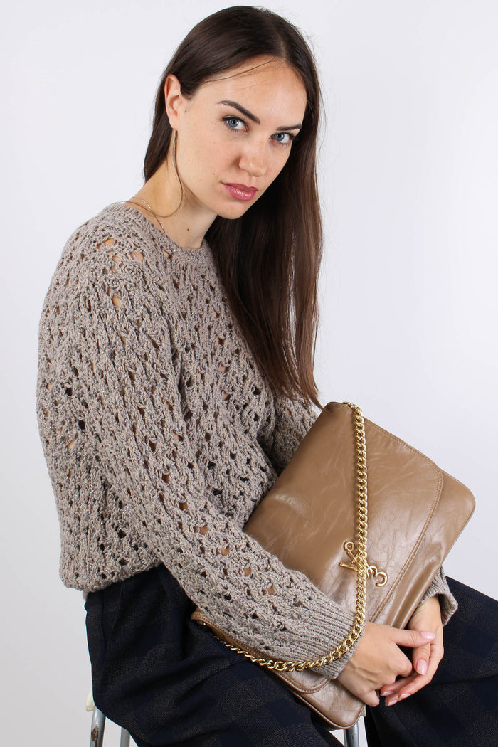 Maglia Traforata Inserto Lurex Tortora-9