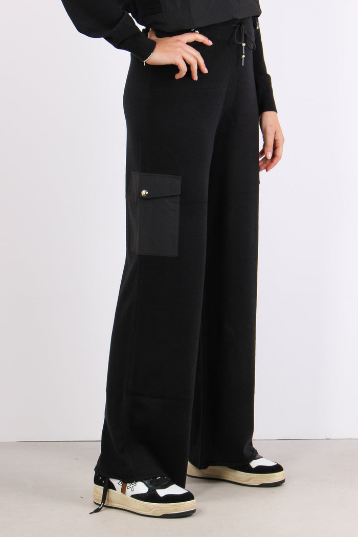 Pantalone Maglia Tasche Nylon Nero-6