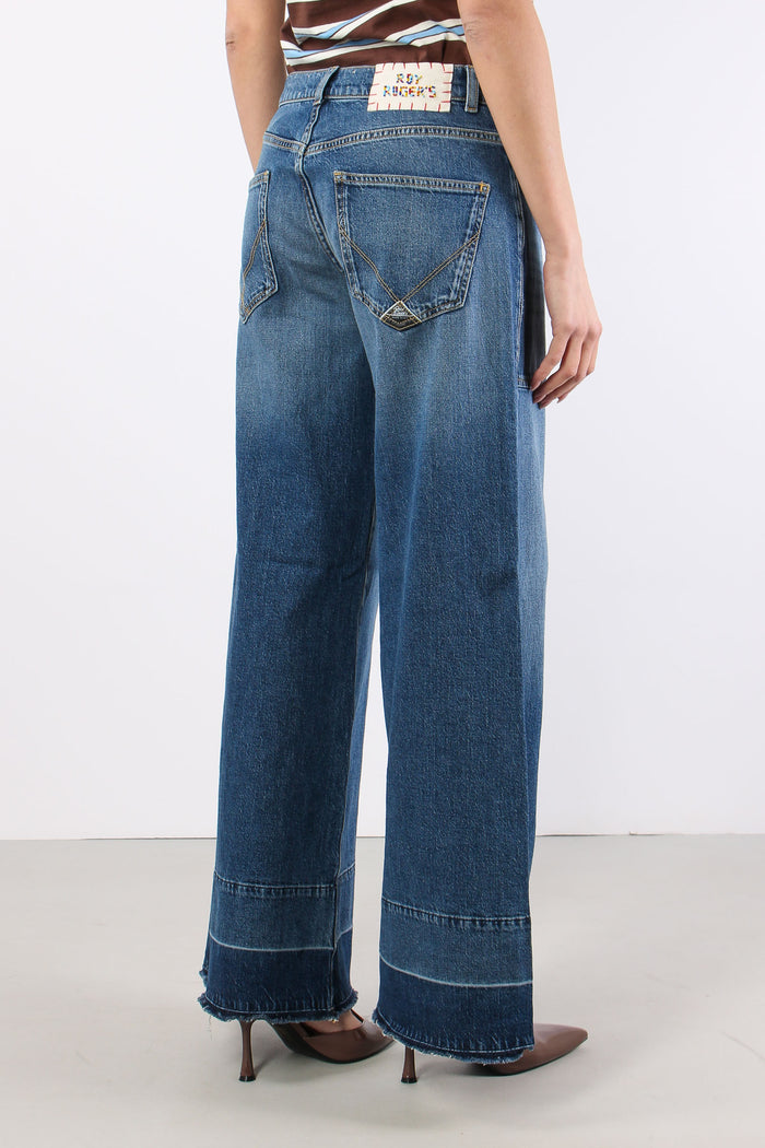 Denim Maxi Tasche Sfrangiato Denim Scuro-9