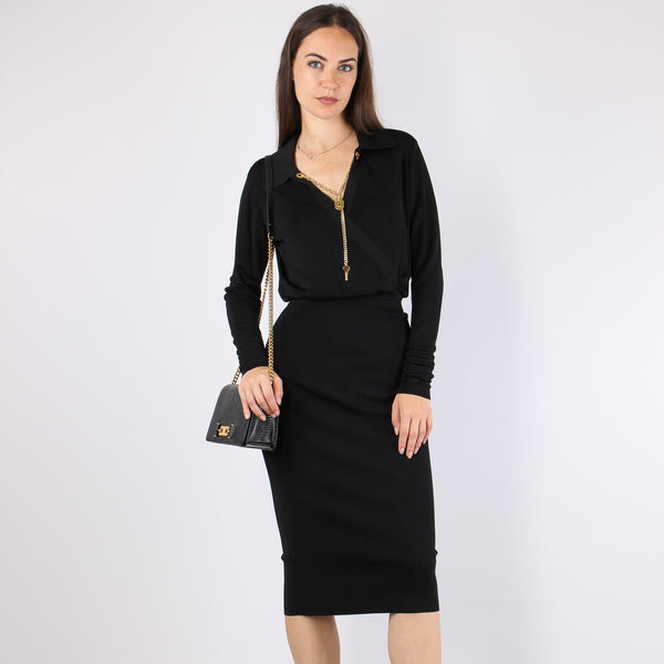 Abito Maglia Scollo Zip Nero-2