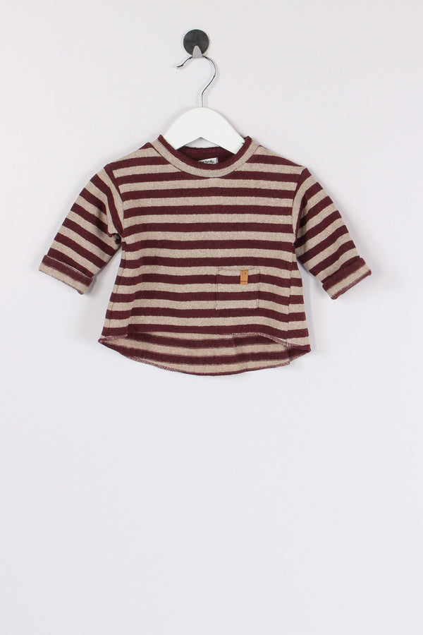 Maglia Caldo Cotone Riga Melanzana/beige