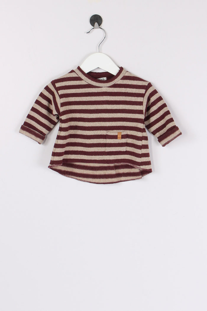 Maglia Caldo Cotone Riga Melanzana/beige