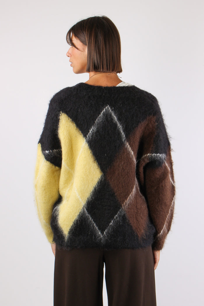 Cardigan Garzato Maxi Rombo Nero/moro/giallo-4
