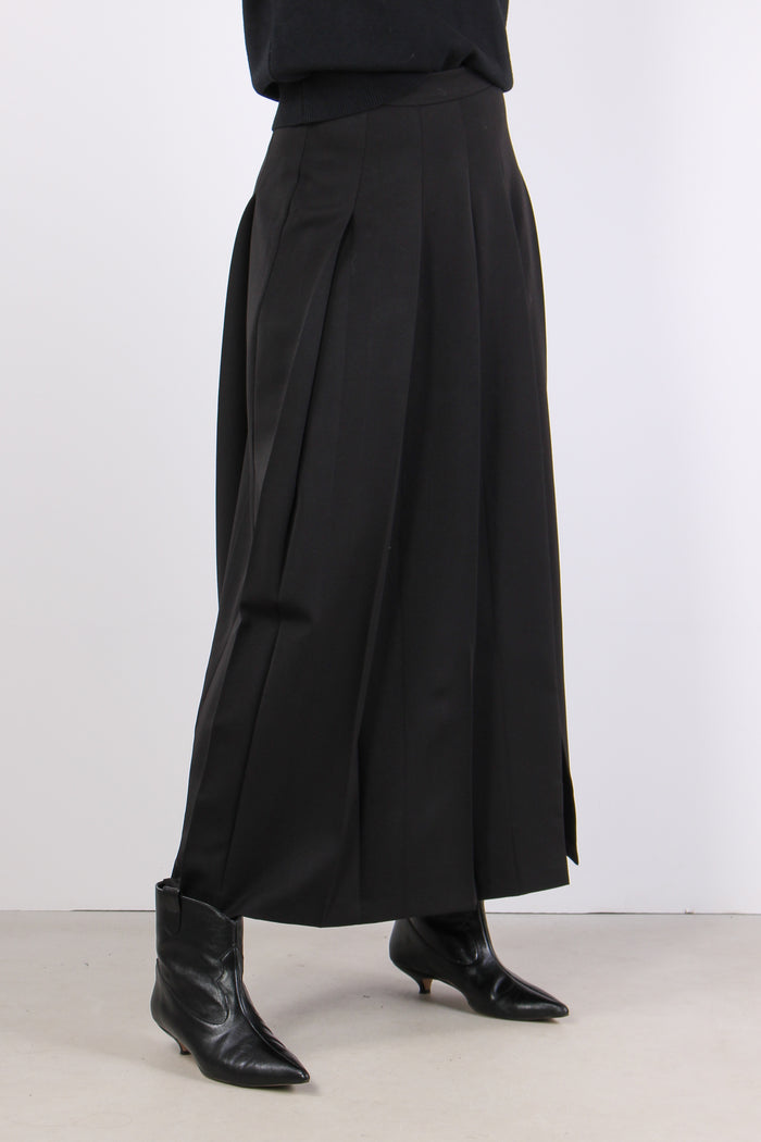 Gonna Lunga Pieghe Spacco Nero-6