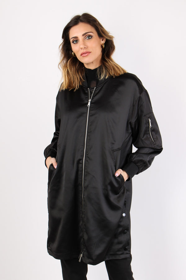 Bomber Lungo Effetto Raso Black-2