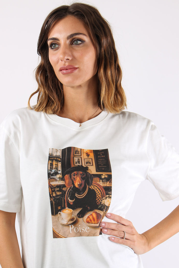 T-shirt Stampa Bassotto Bianco-7