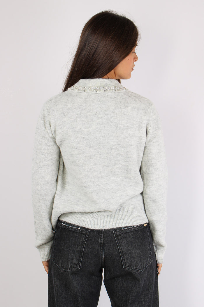 Aralda Maglia Colletto Perle Grigio-4