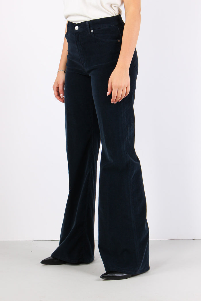 Amber Pantalone Palazzo Vellut Blu Scuro-3