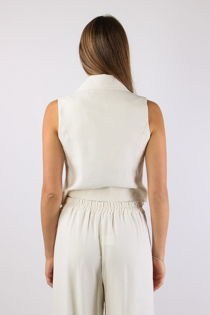 Gilet Cropped Misto Viscosa Panna-4