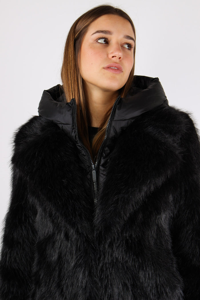 Giubbotto Pelliccia Cappuccio Black-7