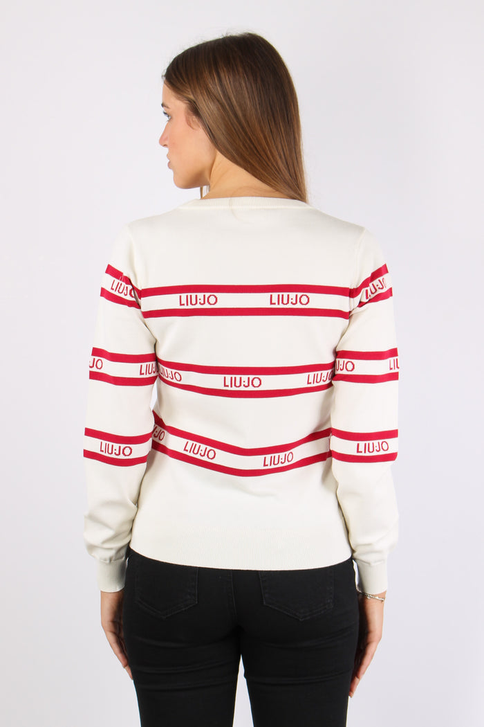 Maglia Ml Girocollo Riga Bianco/ciliegia-4