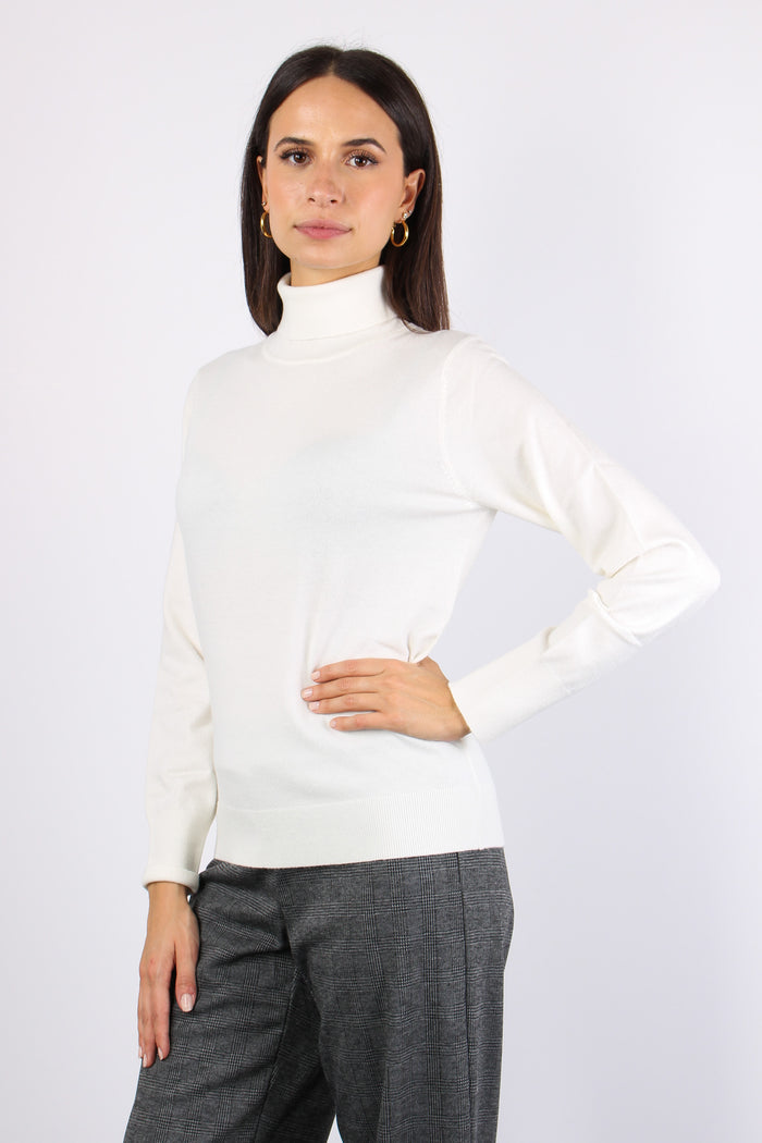 Maglia Collo Alto Viscosa Latte-5