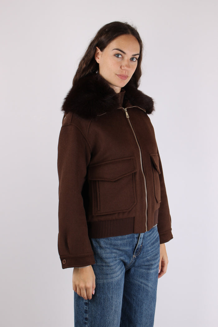 Cappotto Lana Collo Ecopelliccia Espresso-6