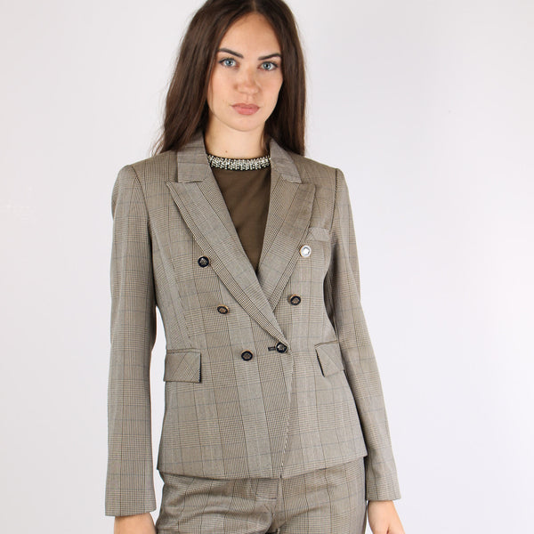 Ilyssa Giacca Doppiopetto Chec Fango/blu-2