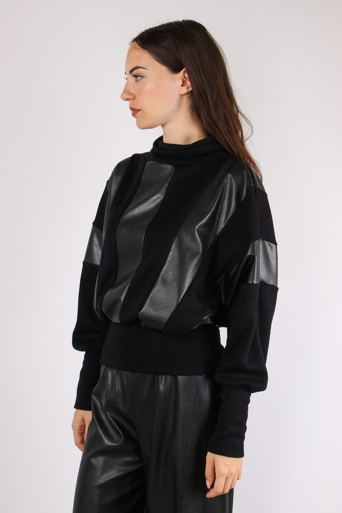 Maglia Inserto Ecopelle Nero-6