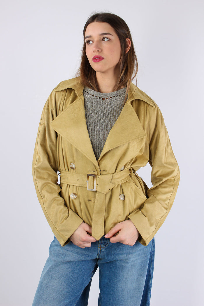 Trench Corto Ecocamoscio Golden Olive-4