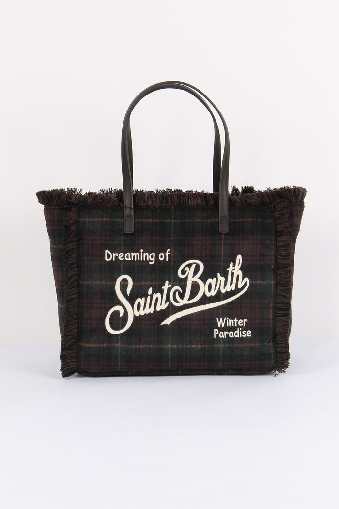 Borsa Vanity Lana Tartan Brown/red