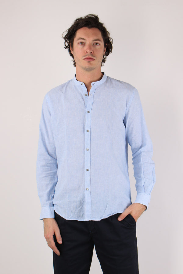 Camicia Lino Microriga Celeste