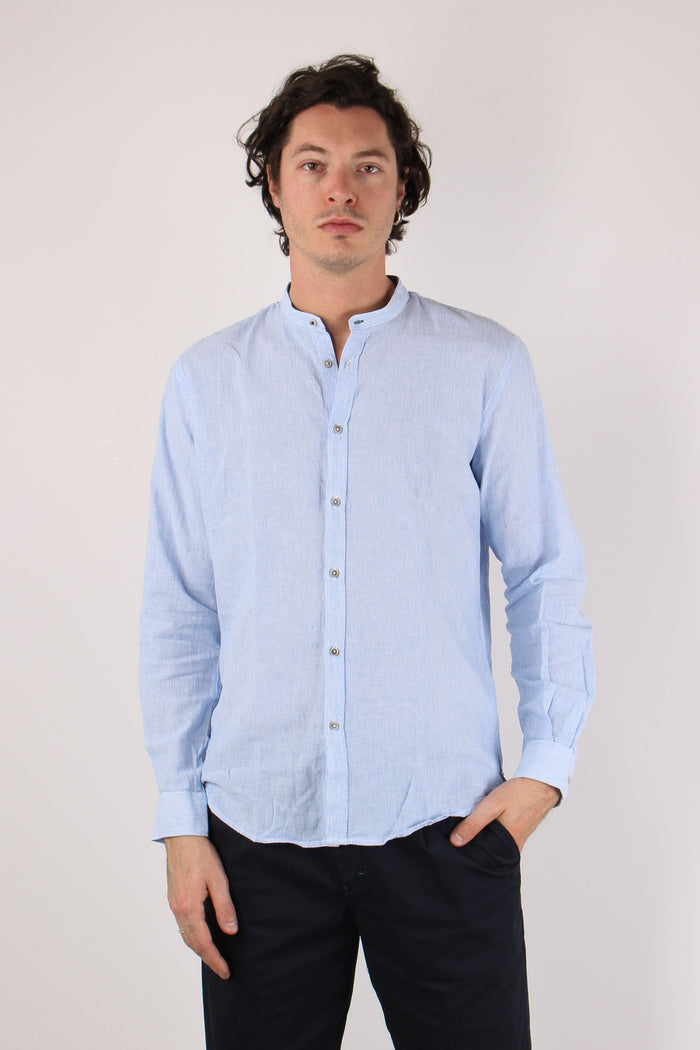 Camicia Lino Microriga Celeste