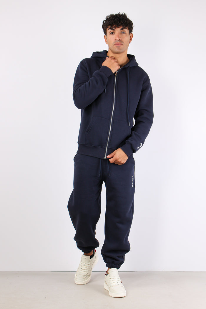 Felpa Full Zip Cappuccio Logo Blu-3