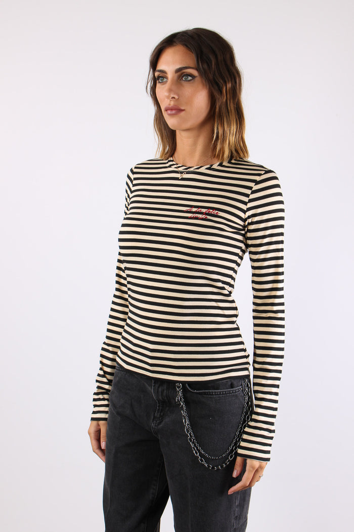 T-shirt Riga Ricamo Panna/nero-4